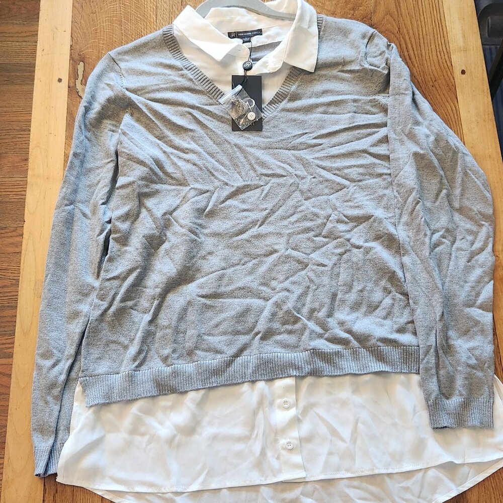 Adriana Papell 2fer Sweater - Soft Gray Large NWT